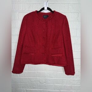 PENDLETON Womens Jacket 14P Red Boucle Wool Long Sleeve Lined Blazer ✨ GreatDeal